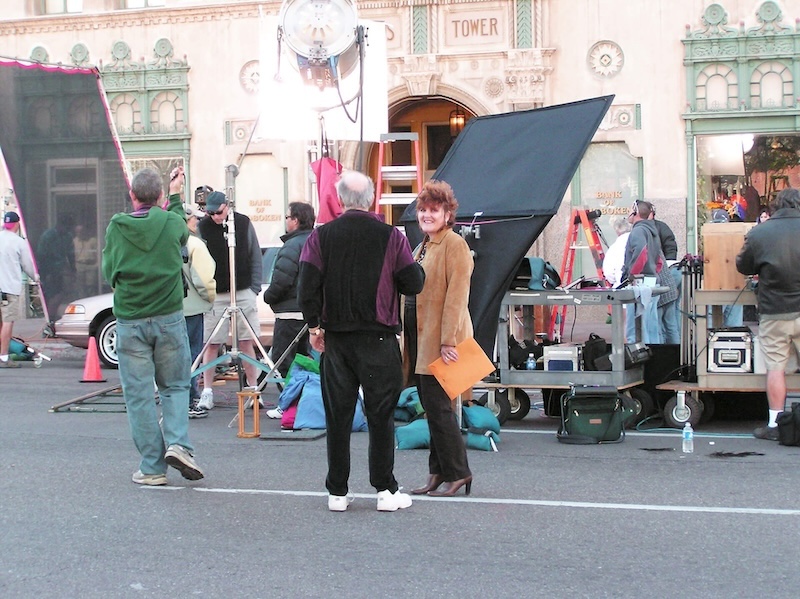 An on location film production shoot on an urban city street