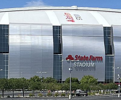 Public entrance to the Super Bowl experience at the Phoenix Convention  Center in downtown Phoenix Arizona USA on February 5, 2023. Presented by  LoweÕs, this NFL football theme park has interactive games