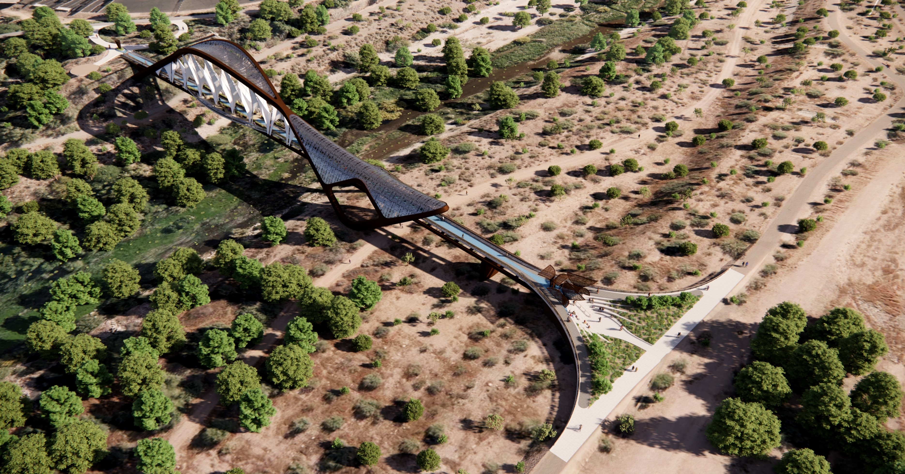 Aerial of Convergence - Selected Bridge Design at 30 percent of design