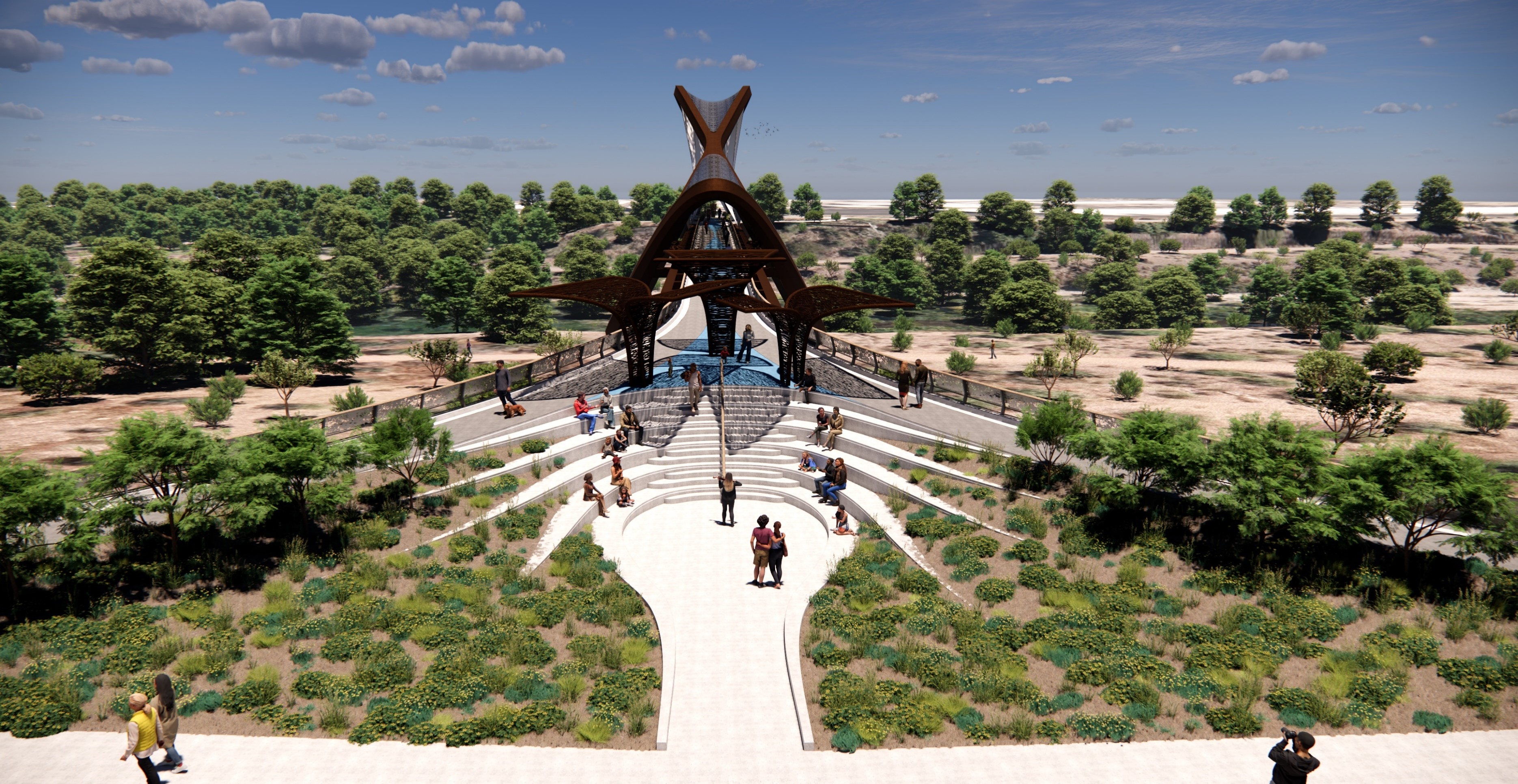 Amphitheater Gathering Space at South End of Rio Salado Bicycle and Pedestrian Bridge