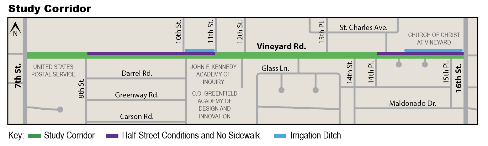 Vineyard Road Pedestrian Safety Study Area from 7th St to 16th St